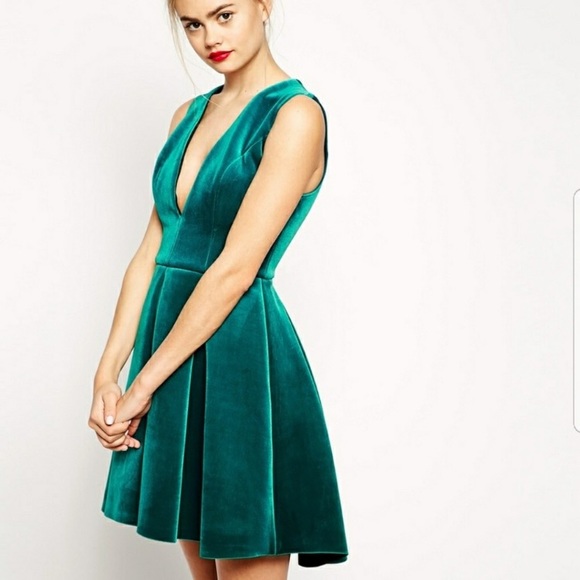 ASOS Dresses & Skirts - ASOS Teal Velvet Flare Dress Model Blogger